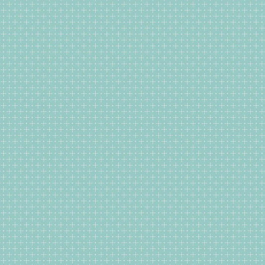 Woven Fabric with a light teal background and white crosses. 100% cotton from FIGO Fabrics.