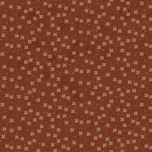 Fabric with rust and white crosses.  From "Harmony" by Ghazal Razavi for Figo Fabics. Cotton Linen Blend.