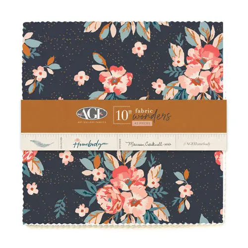 A bundle layer cake of "Homebody" by Maureen Cracknell for Art Gallery Fabrics. Featuring a floral patterns. 100% Cotton fabric for sewing and crafting. 