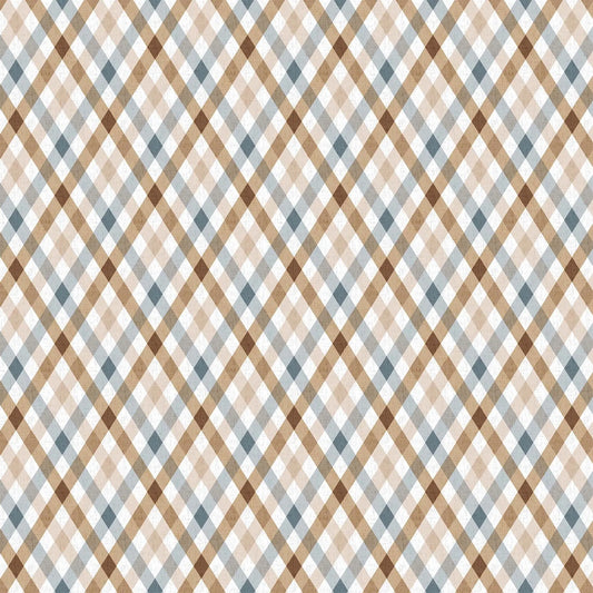 Fabric with a white background and plaid design. From Calm Waters by FIGO Fabrics. 100% Cotton for quilting, sewing, and crafting.