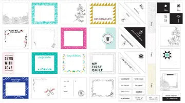 A panel of quilt labels in 100% cotton from Figo fabrics. For sewing, quilting and crafting. 