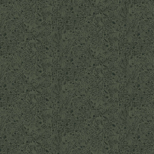 Rayon fabric a green tone on tone small foliage print. For sewing flowy garments.