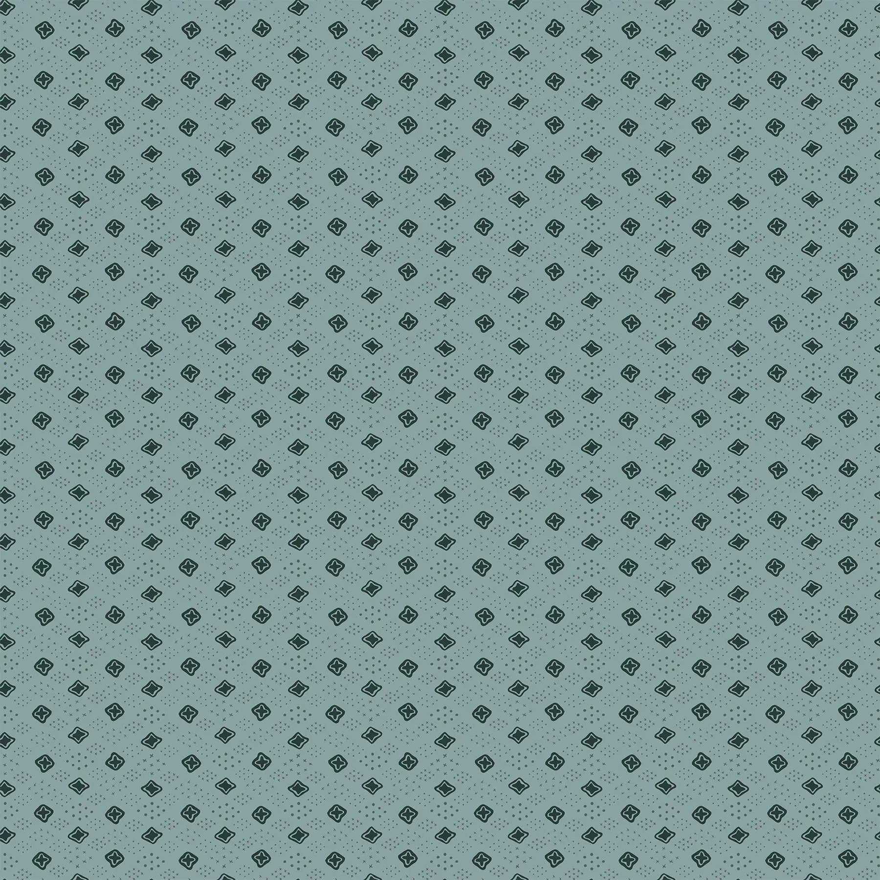 Fabric with a light teal background and dark teal diamond pattern. From Martha by Figo Fabrics.  100% cotton for sewing and crafting. 