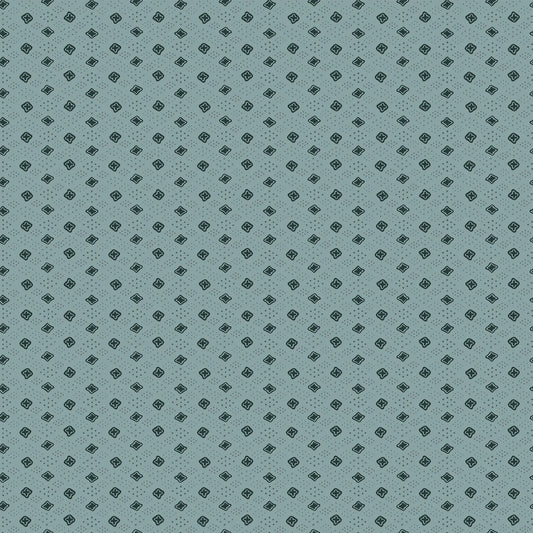 Fabric with a light teal background and dark teal diamond pattern. From Martha by Figo Fabrics.  100% cotton for sewing and crafting. 