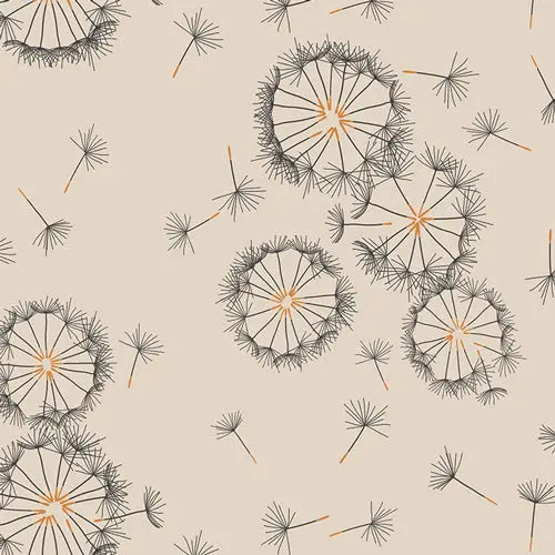 cream fabric with dandelions. canvas fabric for sewing and crafting
