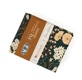 A bundle of fat quarters featuring a floral pattern in various colors, with the brand name 'Wild Forgotten' and the designer's signature 'Bonnie Christine' from Art Gallery Fabrics. 100% premium  cotton for quilting and sewing. 